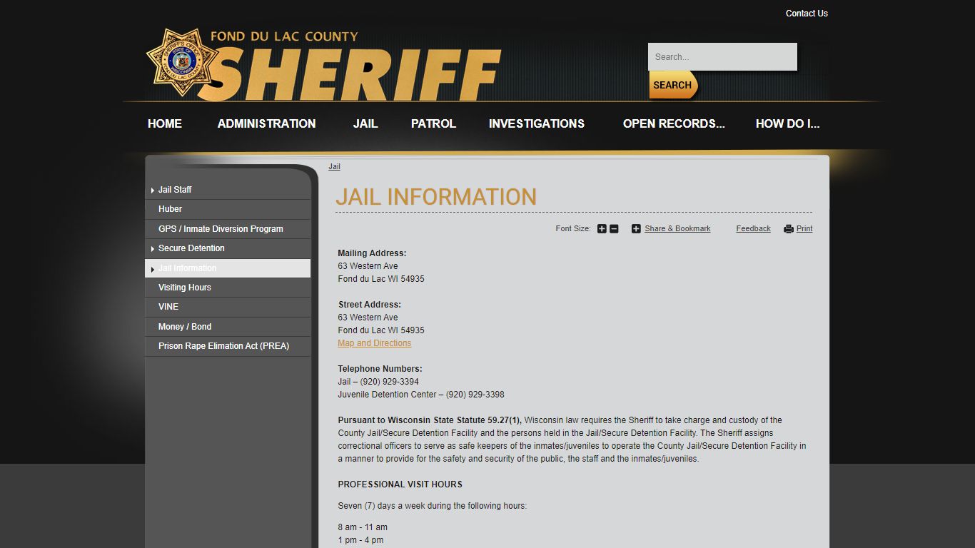 Jail Information | Fond du Lac County